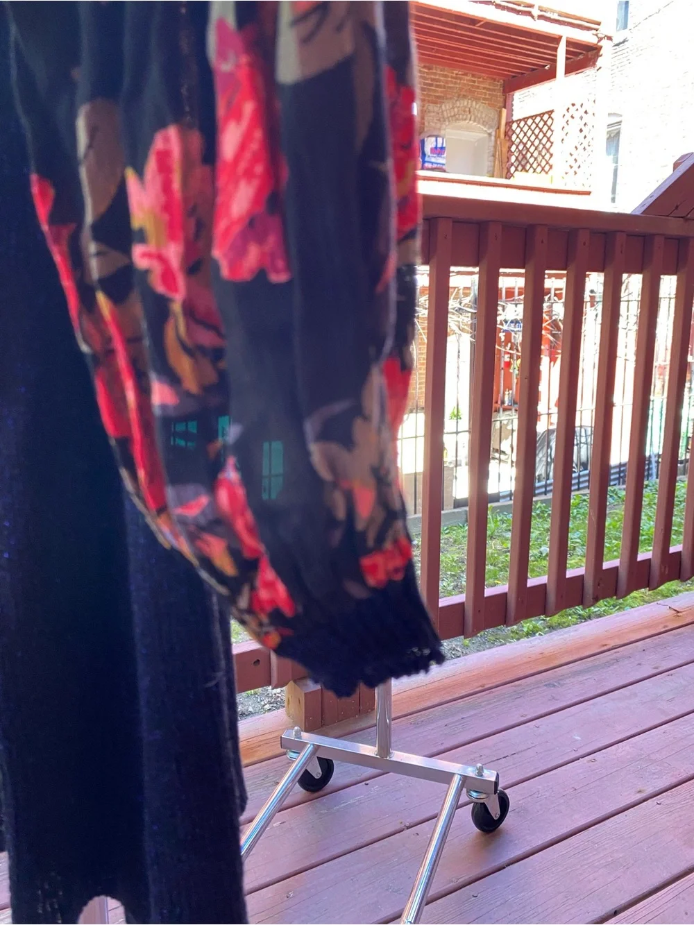 Free People Black Dress with Red Floral Sleeves